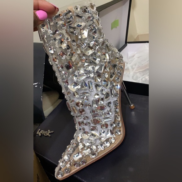 Rhinestone studded booties high heels - Picture 1 of 3